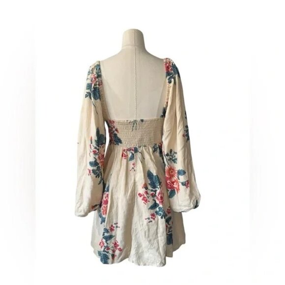 Free People Francesca Mini Dress Ivory Floral Long Sleeve V-Neck Size XSmall - Picture 5 of 9